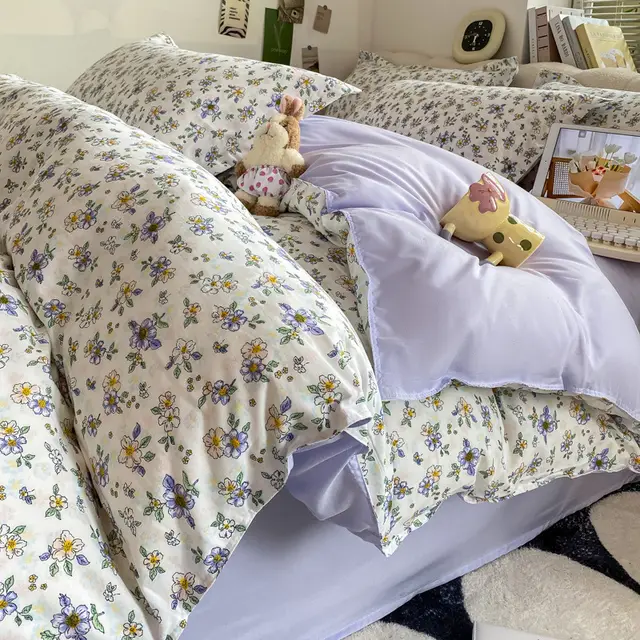 Washed Cotton Student Dormitory Bed Quilt Cover Purple Smoked - Shop at LoveMi