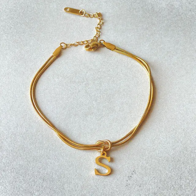 New Letter A Z Love Knot Bracelets For Women Couple Gold Color Dainty Snake Chain Charm Bracelet Stainless Steel Jewelry Gift Valentine's Day Gifts... Gold S - Shop at LoveMi