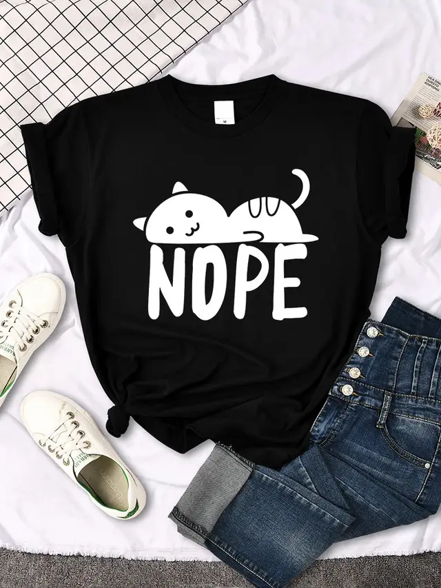 Cat Letter Printing Fashion Casual Top Women Black - Shop at LoveMi