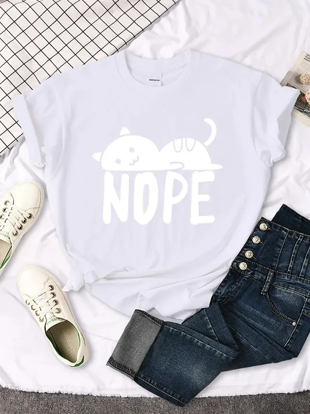 Cat Letter Printing Fashion Casual Top Women White - Shop at LoveMi