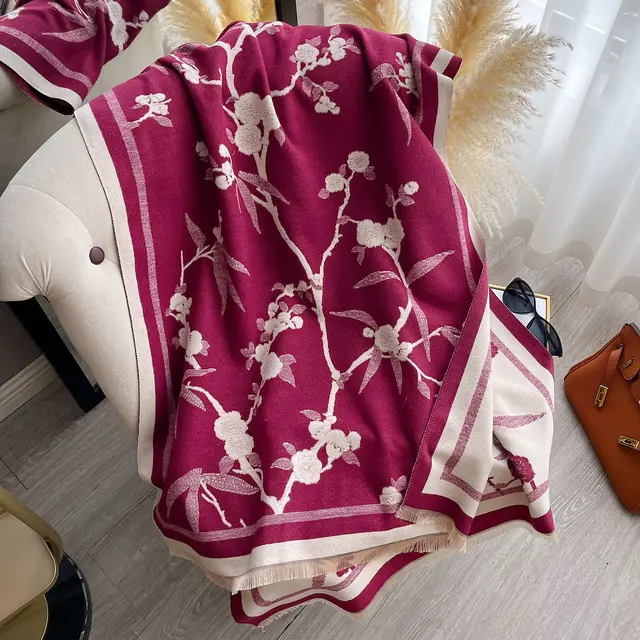 Autumn And Winter New Fashion Winter High grade Flower Scarf Rose Red - Shop at LoveMi