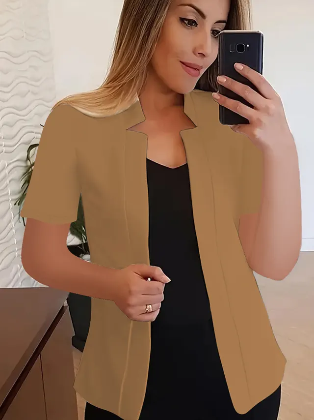 Solid Color Short Sleeve Small Suit Jacket Professional Casual All matching Khaki - Shop at LoveMi