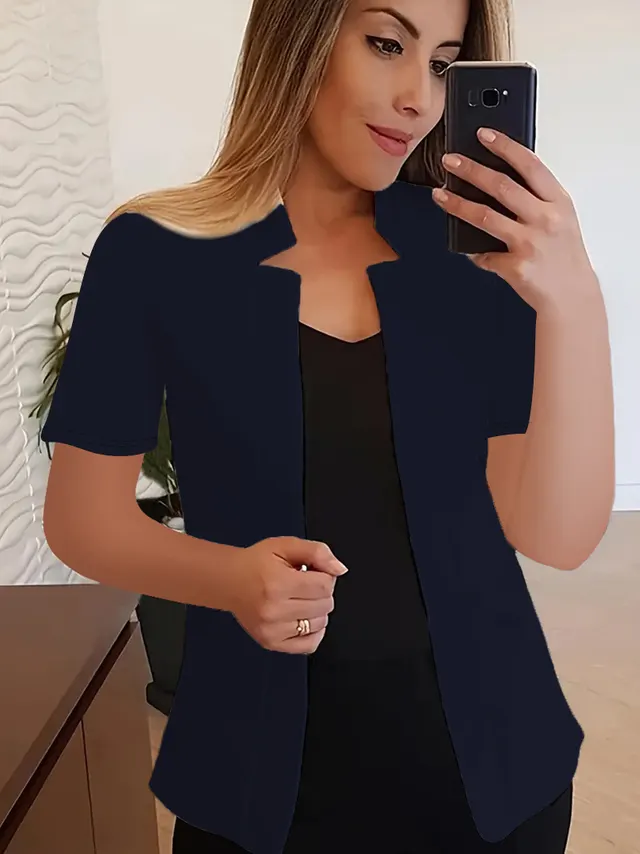 Solid Color Short Sleeve Small Suit Jacket Professional Casual All matching Navy Blue - Shop at LoveMi