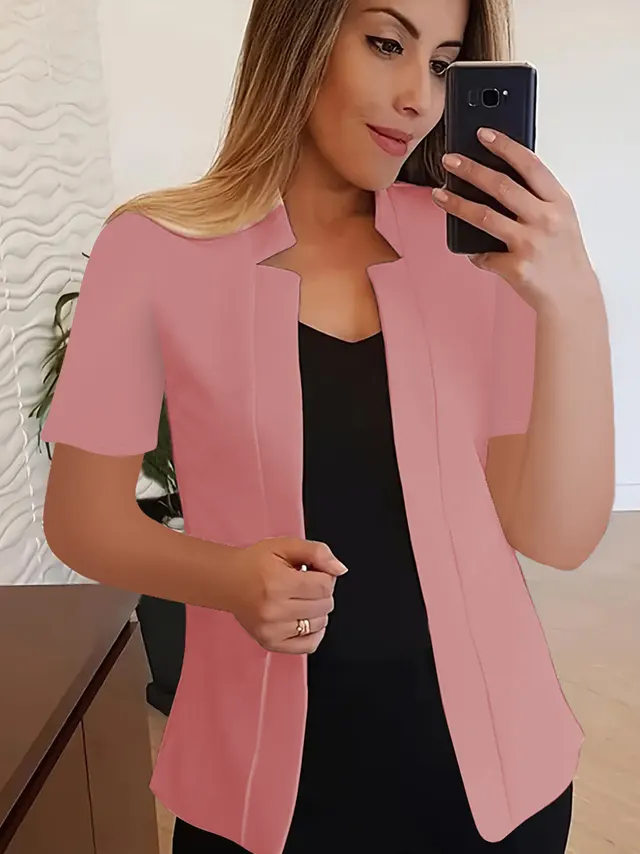 Solid Color Short Sleeve Small Suit Jacket Professional Casual All matching Pink - Shop at LoveMi