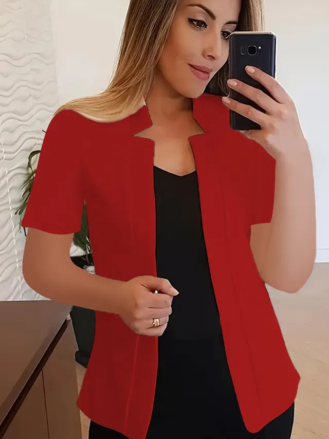 Solid Color Short Sleeve Small Suit Jacket Professional Casual All matching Red - Shop at LoveMi