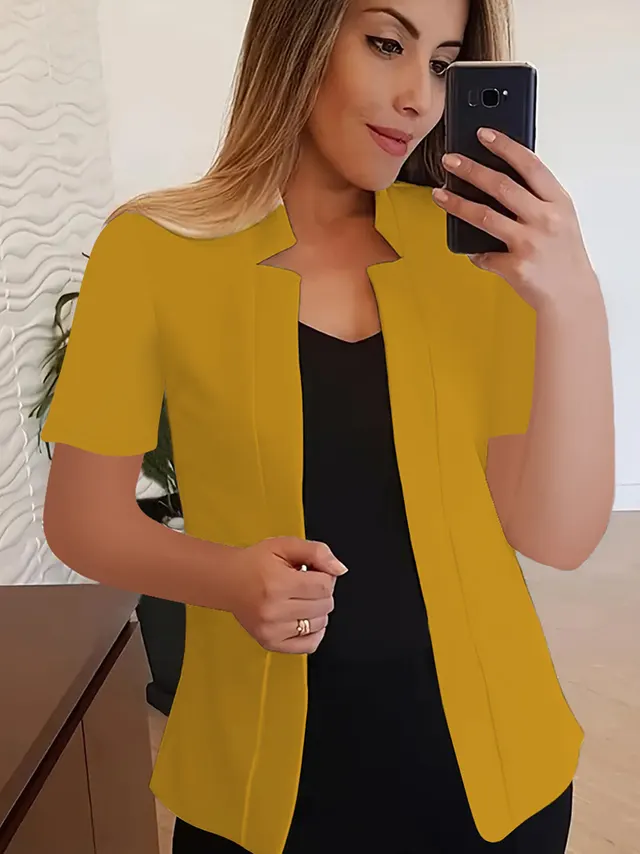 Solid Color Short Sleeve Small Suit Jacket Professional Casual All matching Yellow - Shop at LoveMi