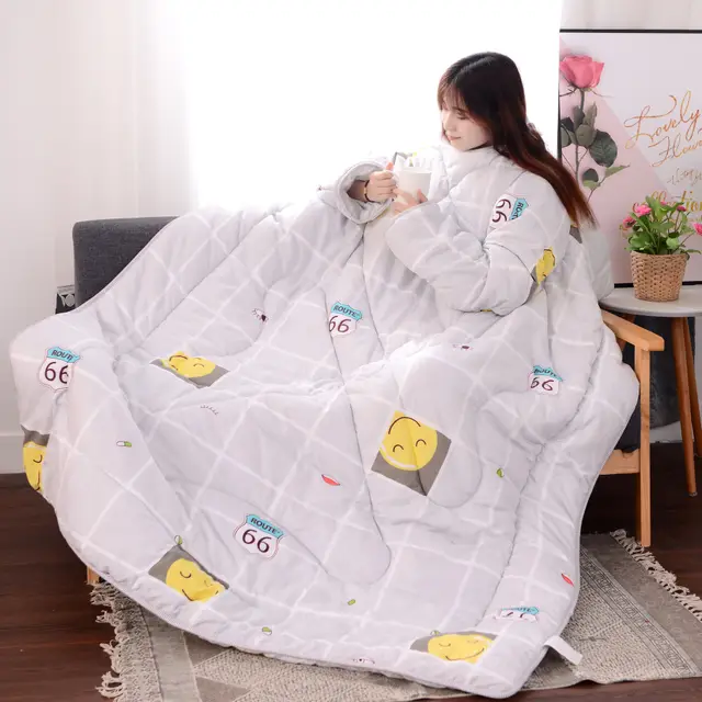 Autumn And Winter Thickening Sleeping Bag Detachable Quilt Smiley Face Gray - Shop at LoveMi