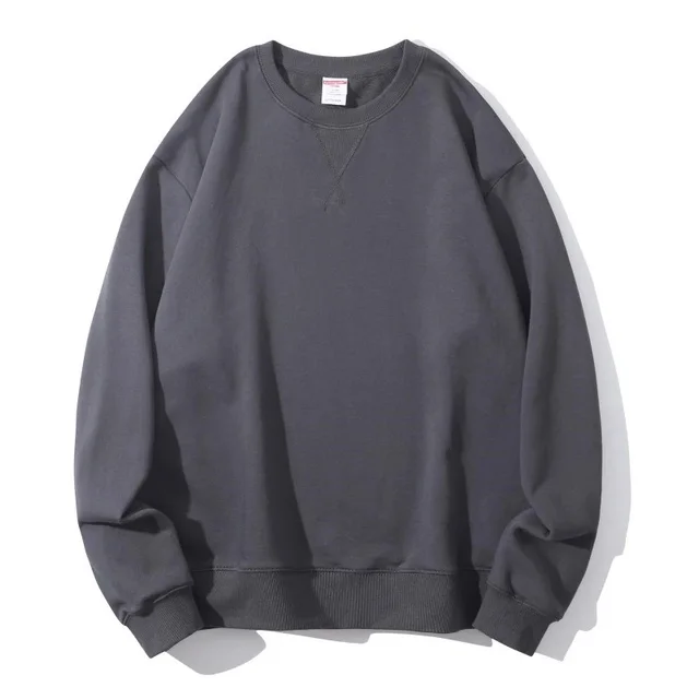 Cotton Heavy Terry Round Neck Men's Sweater Inverted Triangle Dark Night Gray - Shop at LoveMi