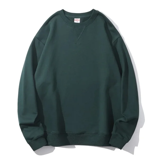 Cotton Heavy Terry Round Neck Men's Sweater Inverted Triangle Jungle Green - Shop at LoveMi