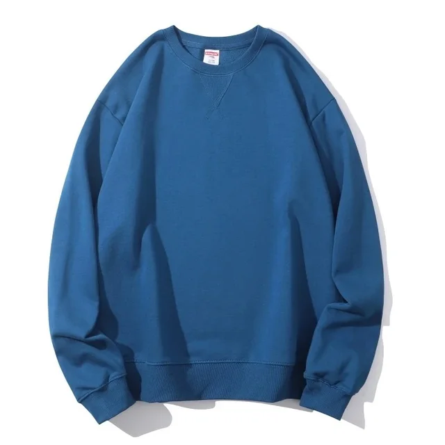 Cotton Heavy Terry Round Neck Men's Sweater Inverted Triangle Sapphire Blue - Shop at LoveMi