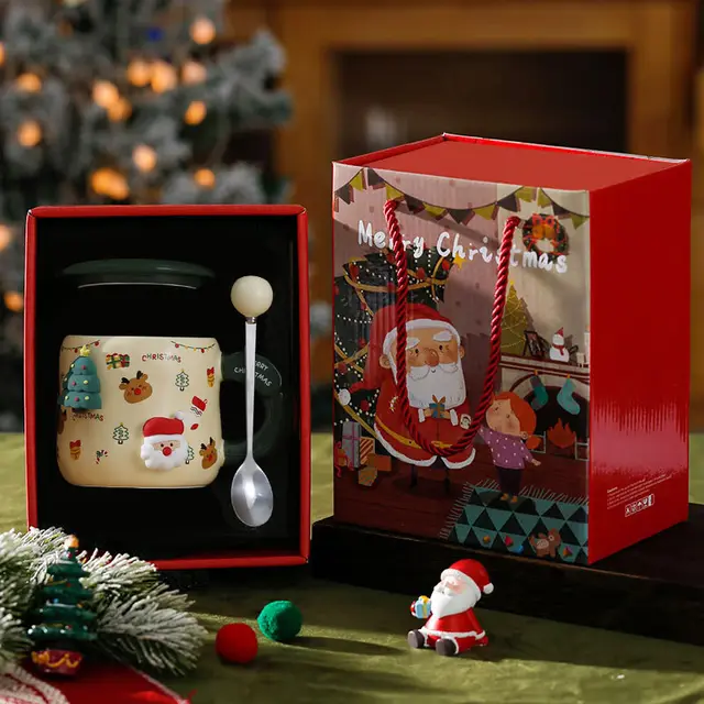 Good looking Ceramic With Cover Spoon Hand Gift Couple Coffee Cup Christmas Little Dear Gift Box - Shop at LoveMi