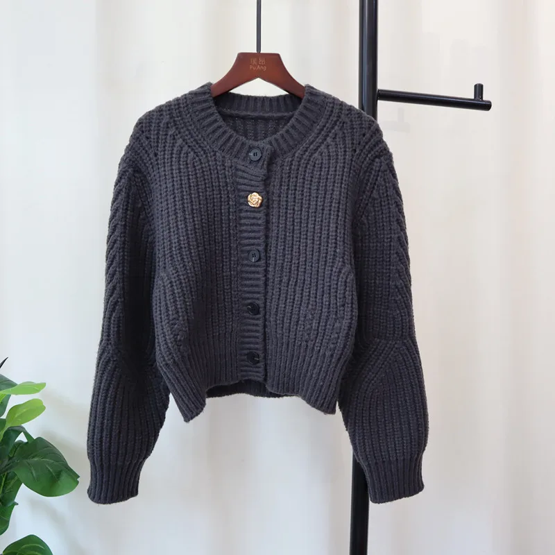 Thick Needle Design Sense Niche Sweater Coat Loose Round Neck Long Sleeve Temperament - Gray
