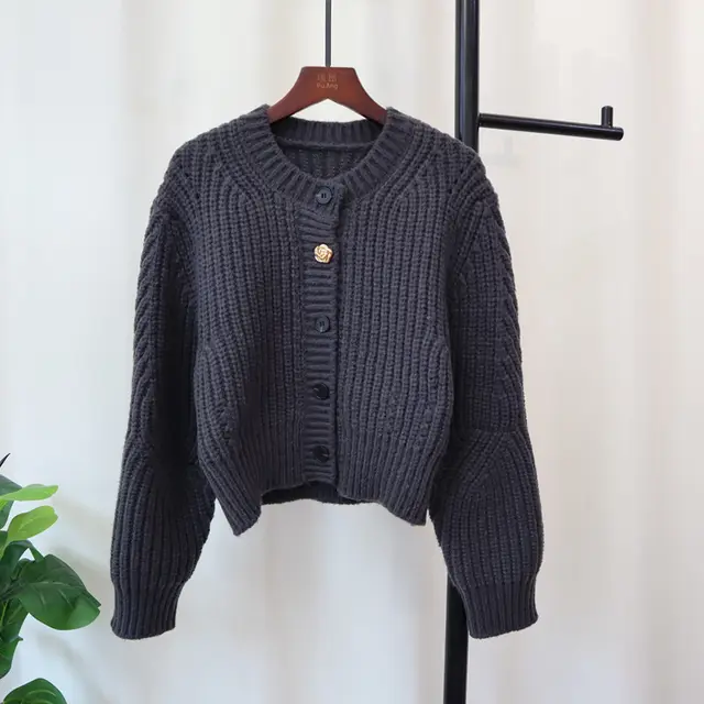 Thick Needle Design Sense Niche Sweater Coat Loose Round Neck Long Sleeve Temperament Gray - Shop at LoveMi