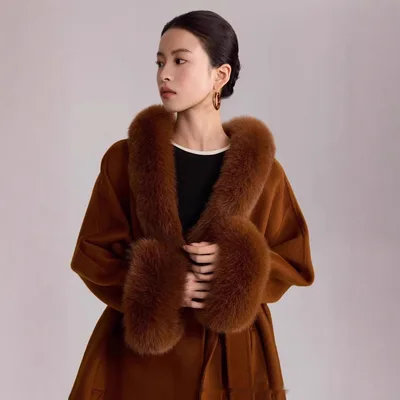 Autumn And Winter Temperament Real Fox Fur Double sided Wool Coat Woolen Coat Sugar Brown - Shop at LoveMi