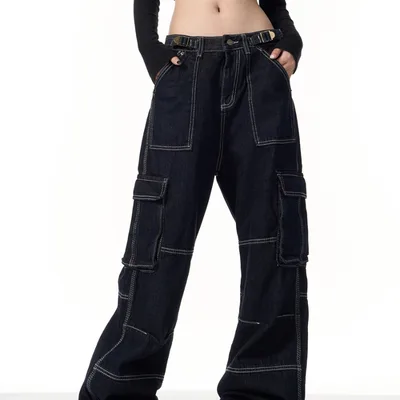 Vintage Stripe Straight Cargo Jeans Black - Shop at LoveMi