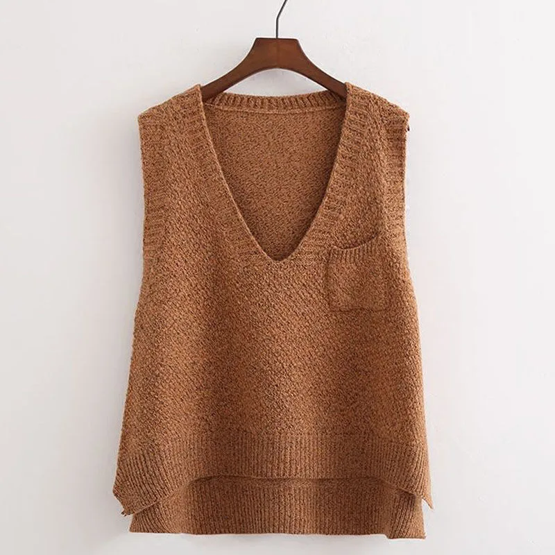 Women's Knitted Vest Spring And Autumn Plus Size Sleeveless Sweater Waistcoat Tops Outerwear Waistcoat Light Tan - Shop at LoveMi