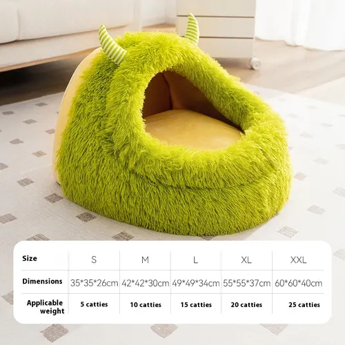 Autumn And Winter Dog Plush Warm Thickened Pet Bed Green Long Hair Monster - Shop at LoveMi