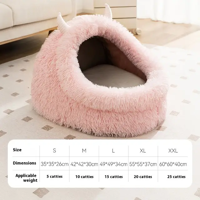 Autumn And Winter Dog Plush Warm Thickened Pet Bed Pink Long Hair Monster - Shop at LoveMi