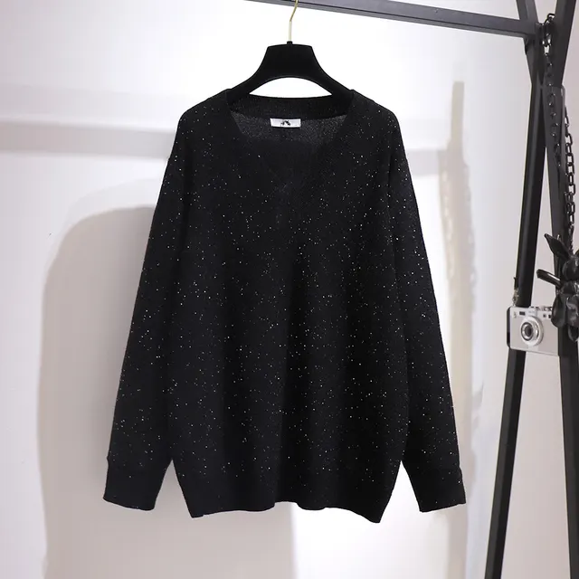 Fat Sister V neck Sweater Korean Style Gold Velvet Skirt Black Top - Shop at LoveMi