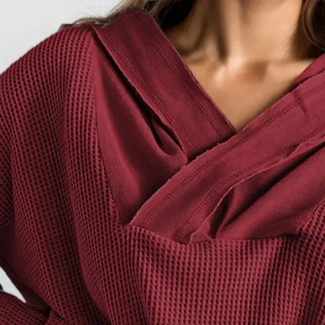 New Women's Autumn Solid Color Casual Long Sleeves Hooded Sweater Red Brown - Shop at LoveMi