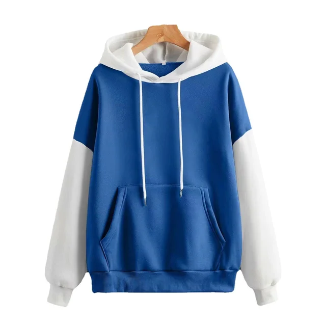 Women's Hooded Spring And Autumn All match Coat Casual Loose Patchwork Top Fashion Blue - Shop at LoveMi