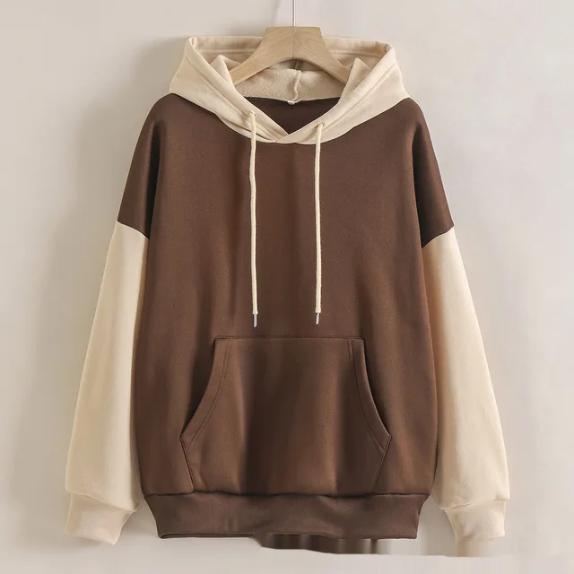 Women's Hooded Spring And Autumn All match Coat Casual Loose Patchwork Top Fashion Coffee Khaki - Shop at LoveMi