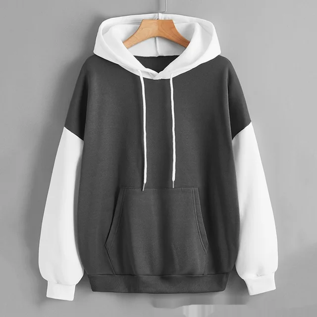 Women's Hooded Spring And Autumn All match Coat Casual Loose Patchwork Top Fashion Dark Gray - Shop at LoveMi