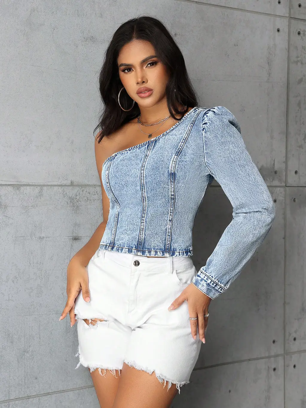 Women's New Fashion Slim Fit Denim Top - Blue