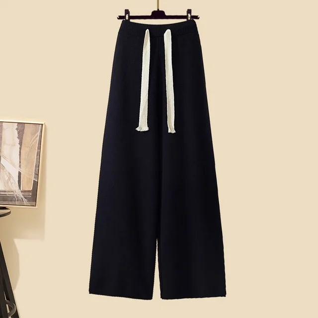 Idle Style Three piece Set Thick Turtleneck Sweater Wide Leg Pants Wear Long Cardigan Jacket Slimming Black Pants - Shop at LoveMi