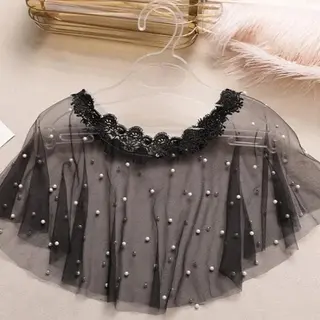 Small Shawl New Black Mesh Pearl Particle Lace - Black