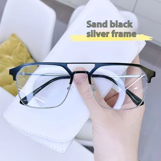 Anti-blue Light Glasses Double Beam Frame - Sand Black Silver Frame