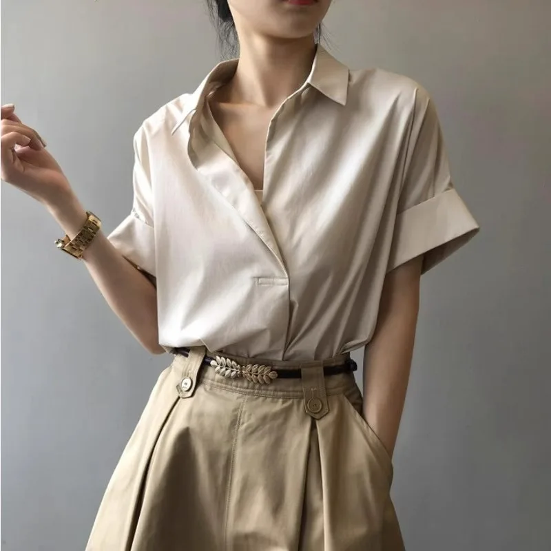 Summer Thin Chic Korean Top - Khaki
