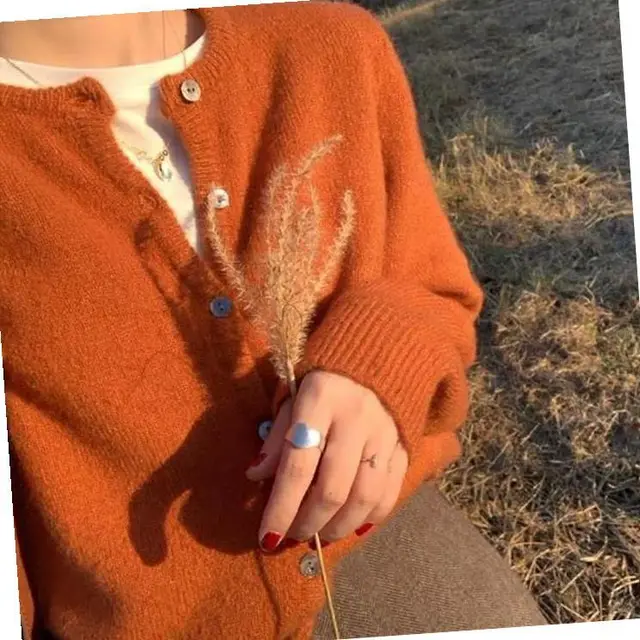 Raccoon Velvet Short Thickened Coat Cardigan Women's Design Sense Niche Small Wool Sweater Orange Red - Shop at LoveMi