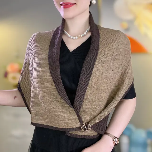 Crumpled Small Flower Magnetic Snap Double sided Two color Scarf Dark Brown Milk Coffee - Shop at LoveMi
