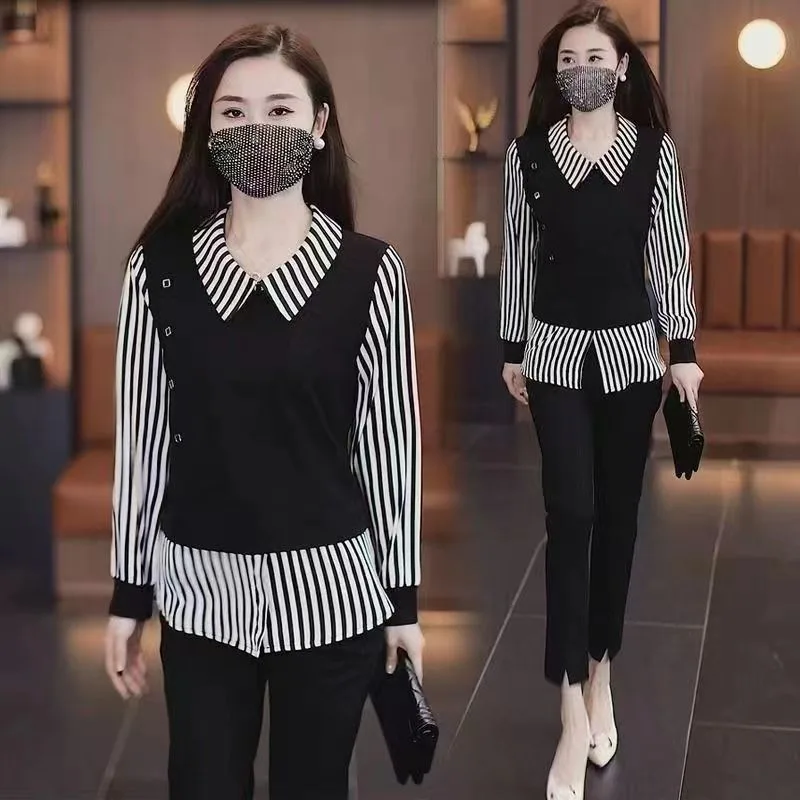 Western Style Youthful looking Fake Two Pieces Shirts Ladies Black - Shop at LoveMi