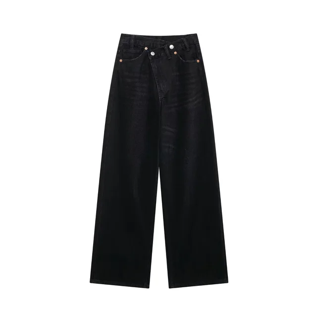 Autumn New Hair Fashion Personality Double Breasted Wide Leg Pants Black - Shop at LoveMi