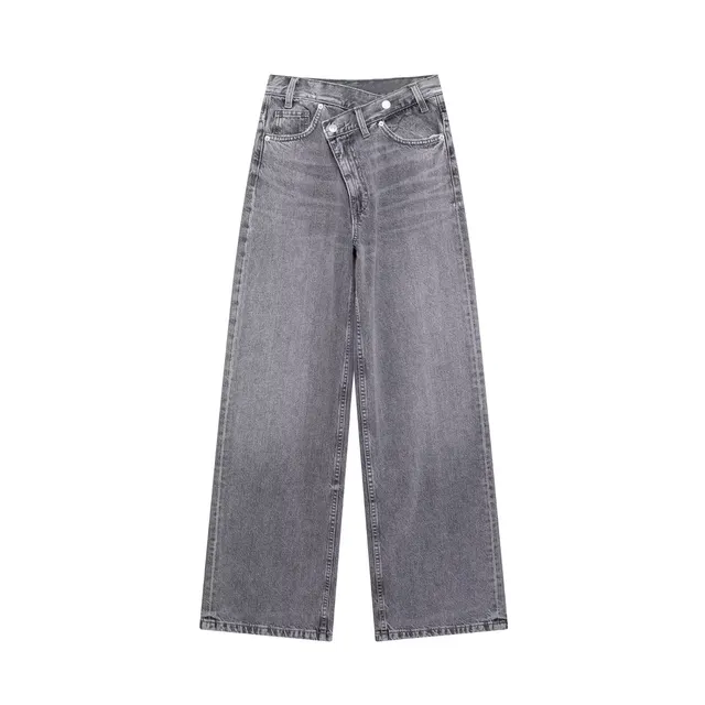 Autumn New Hair Fashion Personality Double Breasted Wide Leg Pants Gray - Shop at LoveMi