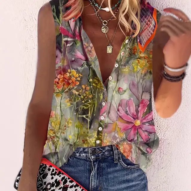 Printed Sleeveless Women's Shirt Women's T shirt Color - Shop at LoveMi