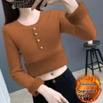 Fleece-lined Thickened Round Neck Sweater Women's Autumn And Winter Integration - Caramel Color-Xl