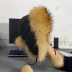 Women's Cotton Fox Fur Ushanka Slimming - Raccoon Fur Natural Color - View 1