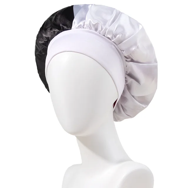 Stitching No Plus sized Elastic Wide brimmed Single layer Color Hair Care Nightcap White - Shop at LoveMi