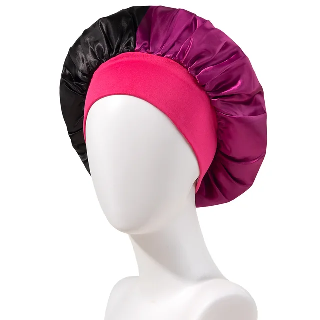 Stitching No Plus sized Elastic Wide brimmed Single layer Color Hair Care Nightcap Wine Red - Shop at LoveMi