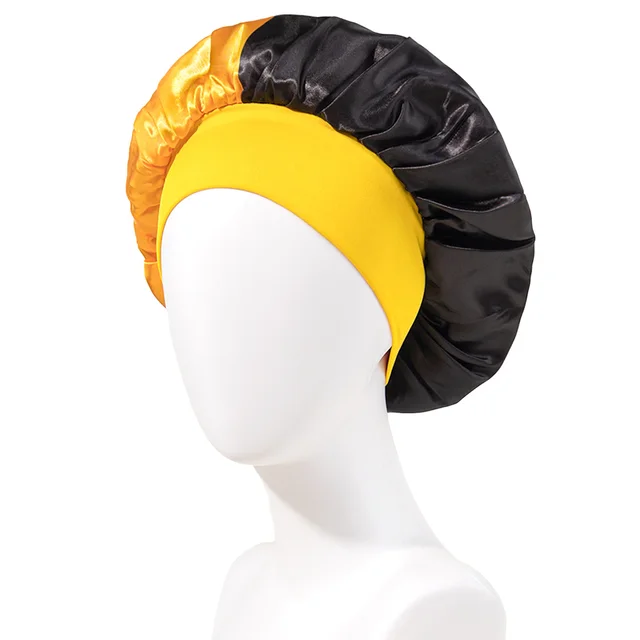 Stitching No Plus sized Elastic Wide brimmed Single layer Color Hair Care Nightcap Yellow - Shop at LoveMi