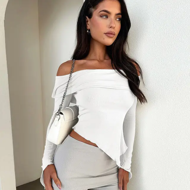 Off shoulder Long Sleeve Top White - Shop at LoveMi