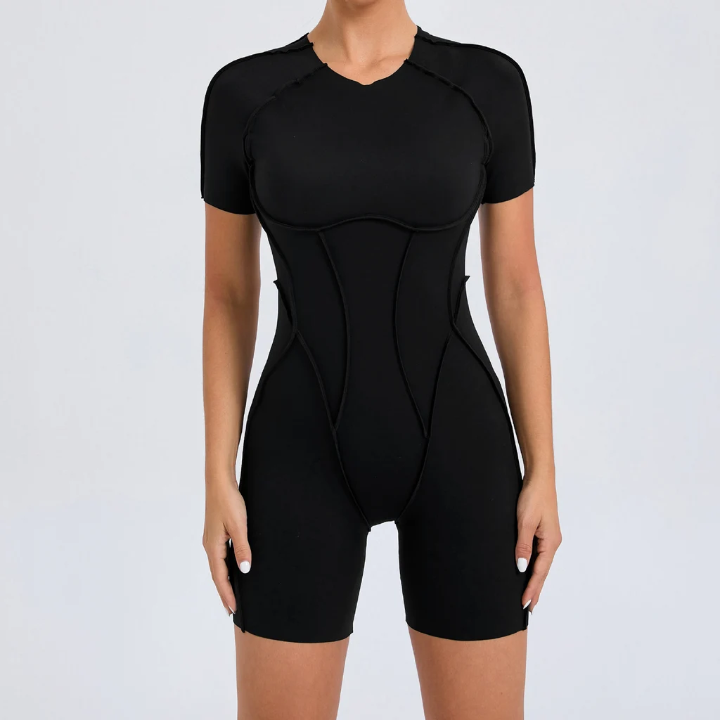 New Backless Short Sleeve One-piece - Black
