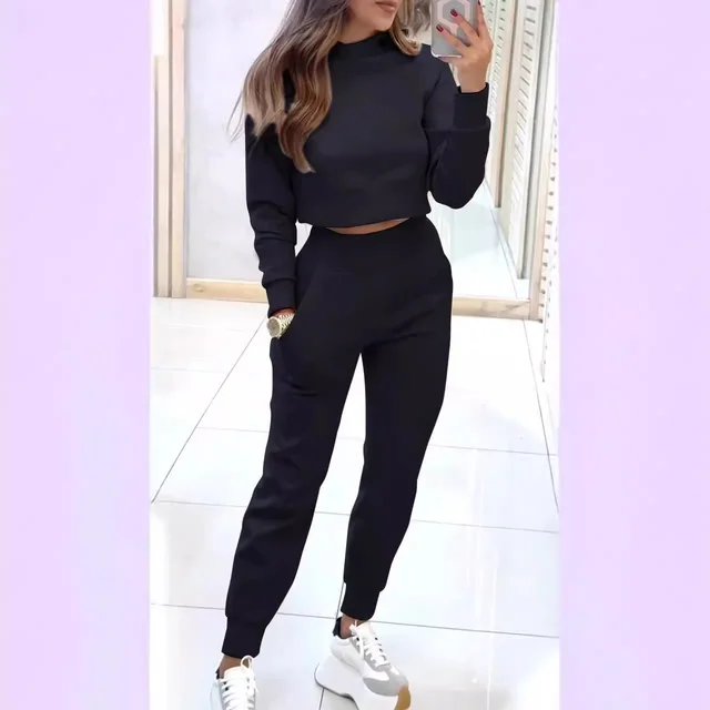 Autumn And Winter Ladies High Collar Slim Fit Long Sleeves Casual Suit Black - Shop at LoveMi