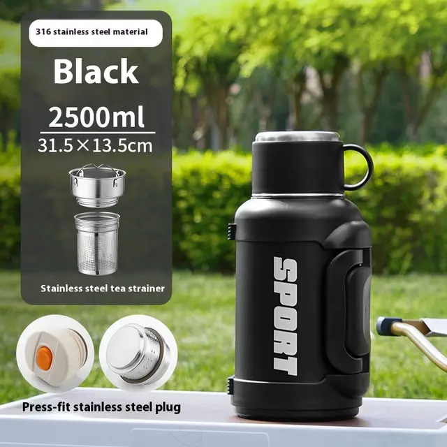 Large Capacity Vacuum Cup Stainless Steel Household Obsidian Black 2500Ml - Shop at LoveMi