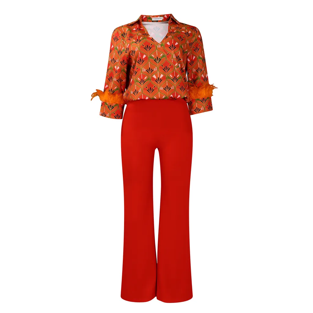 Women's Fashion Printed Long-sleeved Shirt Elegant Outfit - Orange