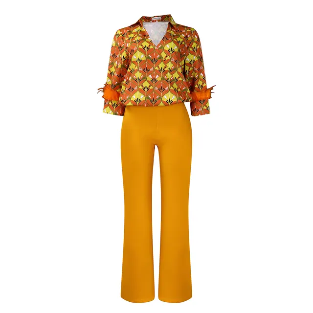 Women's Fashion Printed Long sleeved Shirt Elegant Outfit Yellow - Shop at LoveMi