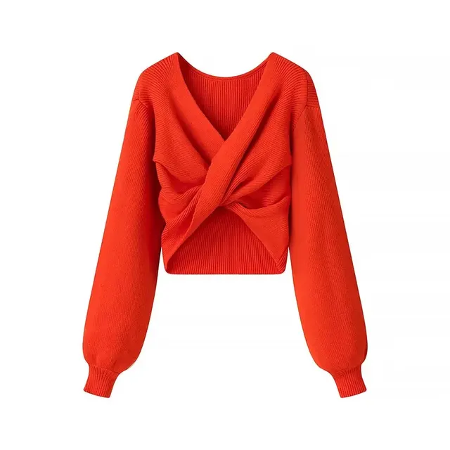 Women's Fashion Cross Design Knitted Pullover Sweater Red - Shop at LoveMi